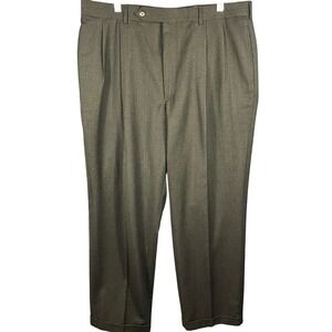 Corbin Dress Pants Mens 33x29 Olive Brown Pleated Cuffed Made in USA Trousers